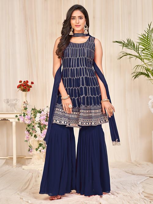 embroidered unstitched sharara suit set - 18345923 - Standard Image - 0