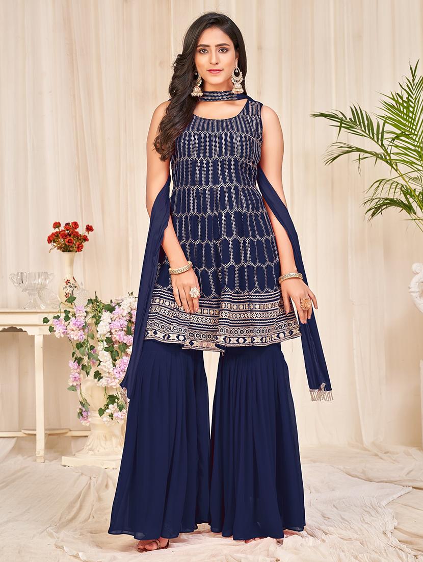 embroidered unstitched sharara suit set - 18345923 - Zoom Image - 0