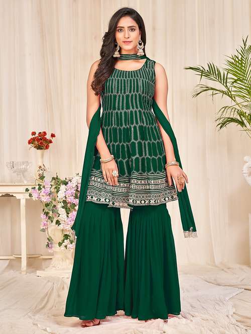 embroidered unstitched sharara suit set - 18345925 - Standard Image - 0