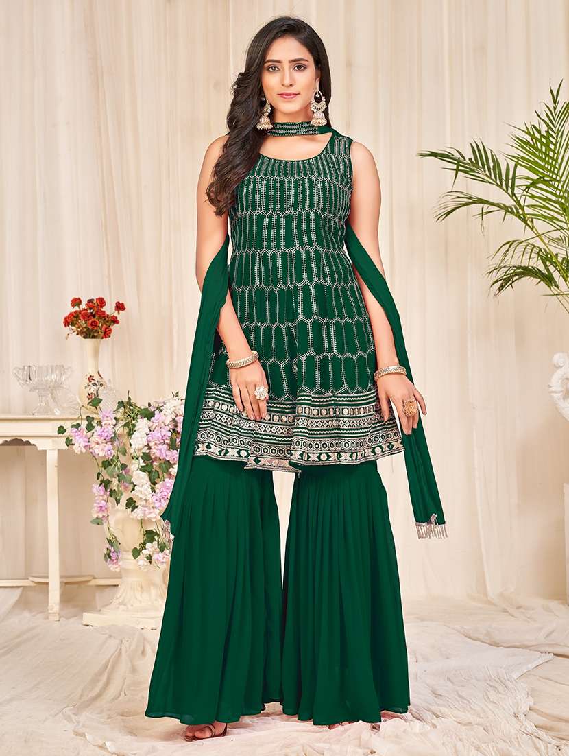 embroidered unstitched sharara suit set - 18345925 - Zoom Image - 0