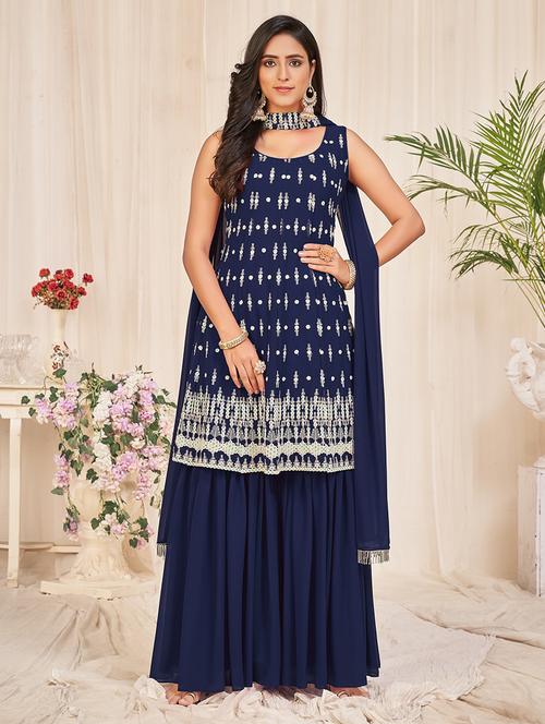 embroidered unstitched sharara suit set - 18345930 -  Standard Image - 0