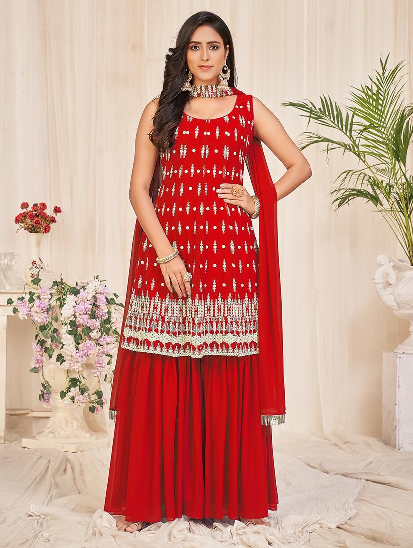 embroidered unstitched sharara suit set - 18345932 -  Zoom Image - 0