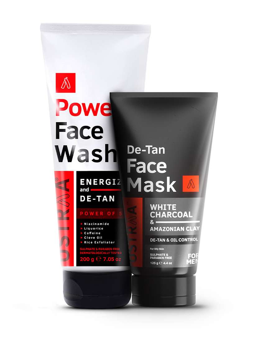ustraa power face wash energize and de-tan - 200g & de-tan face mask - oily skin - 125g