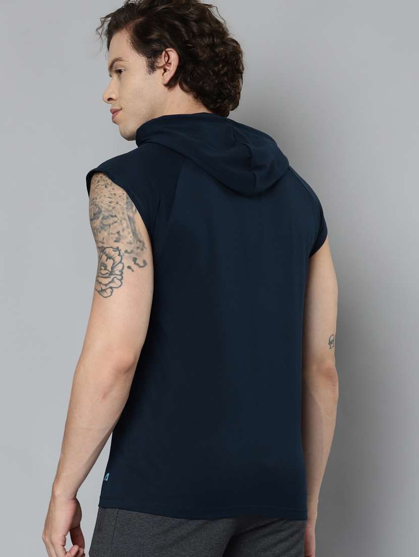 navy-blue chest-printed hooded t-shirt - 18346293 -  Standard Image - 2