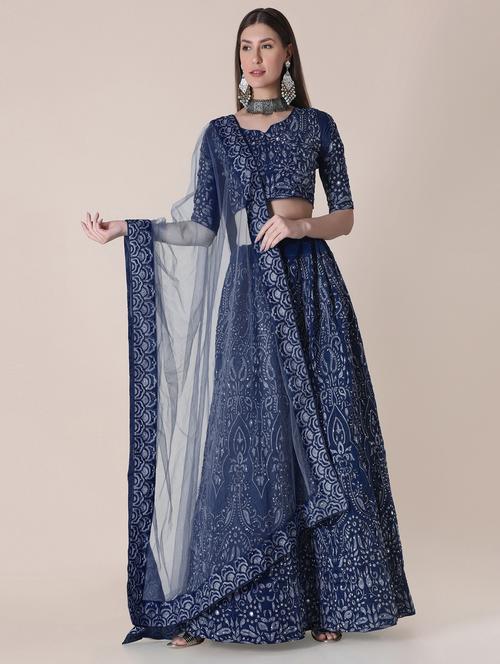 navy blue art silk flared lehenga - 18346601 - Standard Image - 0