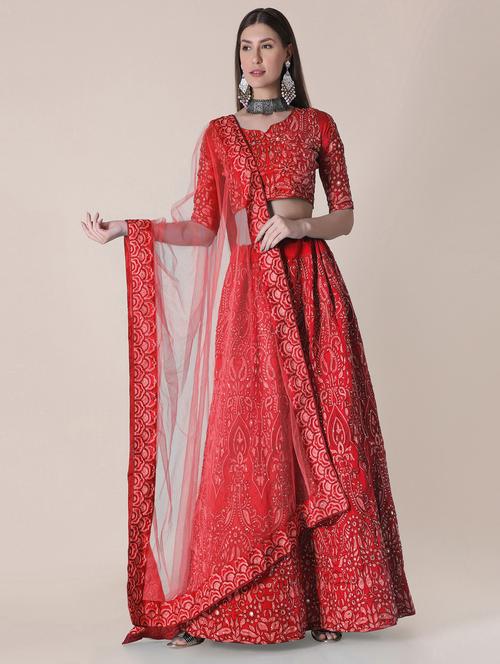red art silk flared lehenga - 18346602 - Standard Image - 0