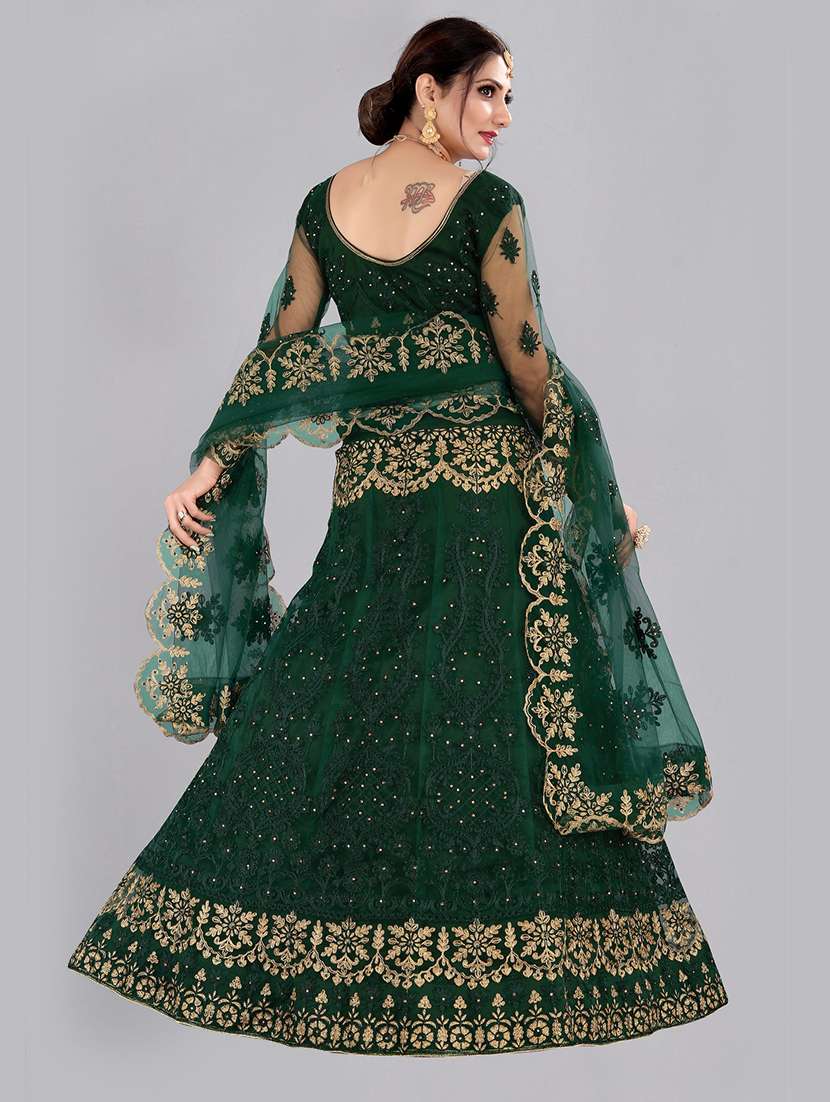 bottle green net flared lehenga - 18346624 -  Standard Image - 2