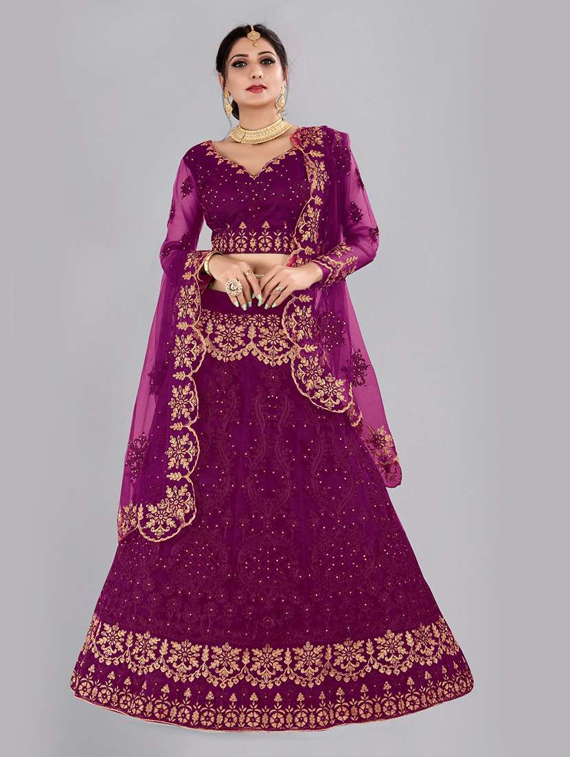 embroidered flared semi-stitched lehenga choli set with dupatta