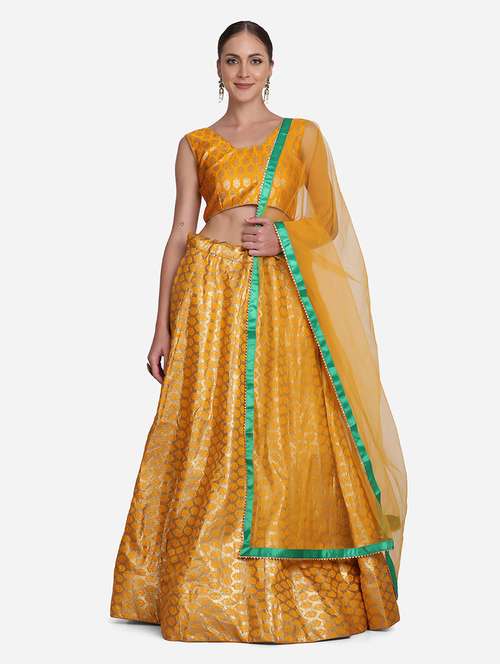 mellow yellow silk flared lehenga - 18346629 -  Standard Image - 0