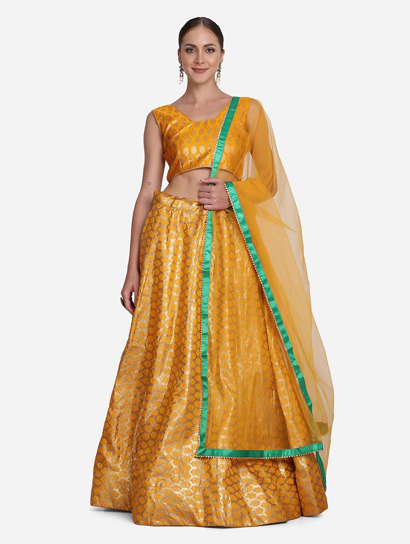 mellow yellow silk flared lehenga
