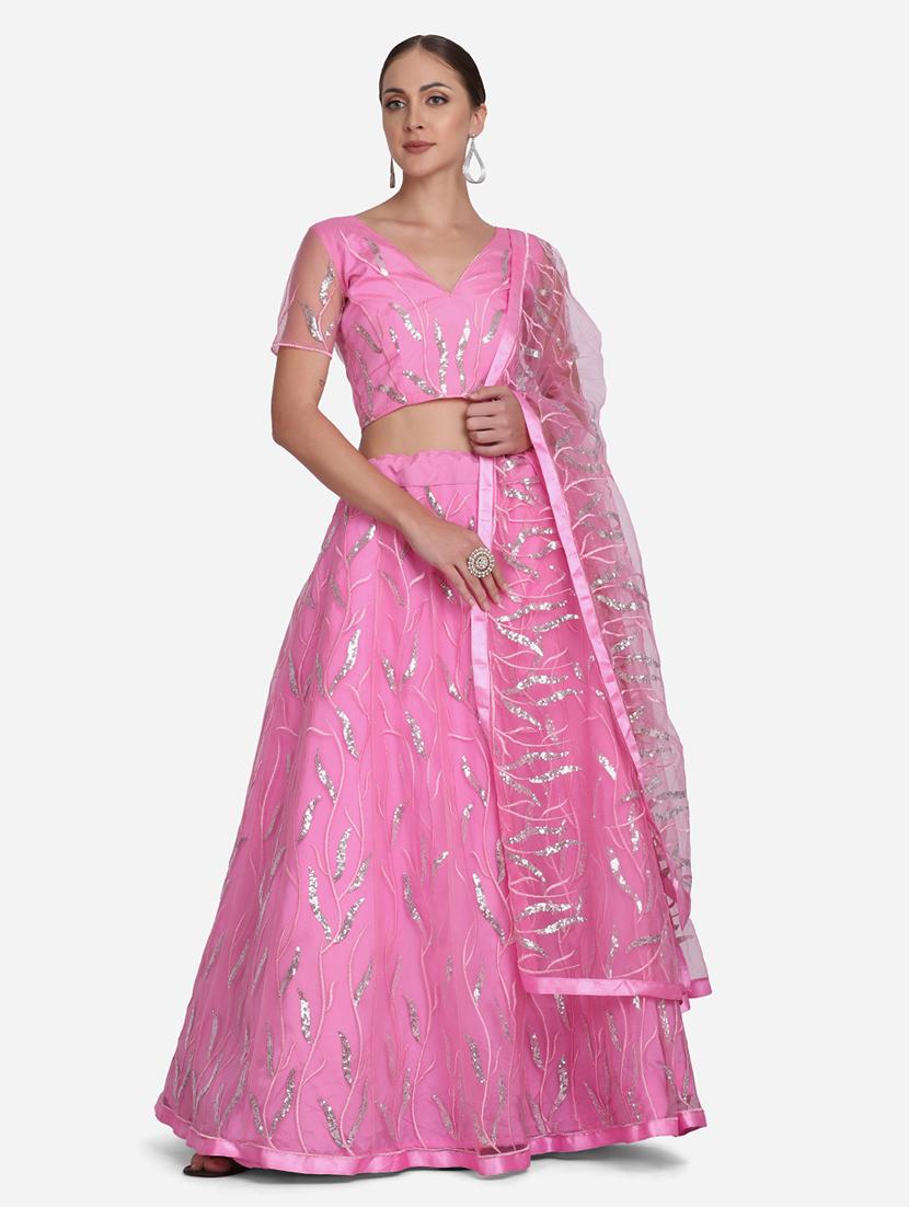 pink georgette flared lehenga - 18346643 -  Zoom Image - 0