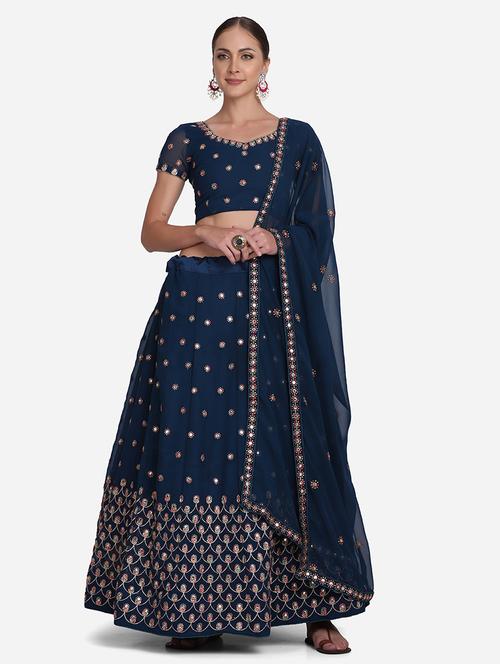 navy blue net flared lehenga - 18346644 -  Standard Image - 0