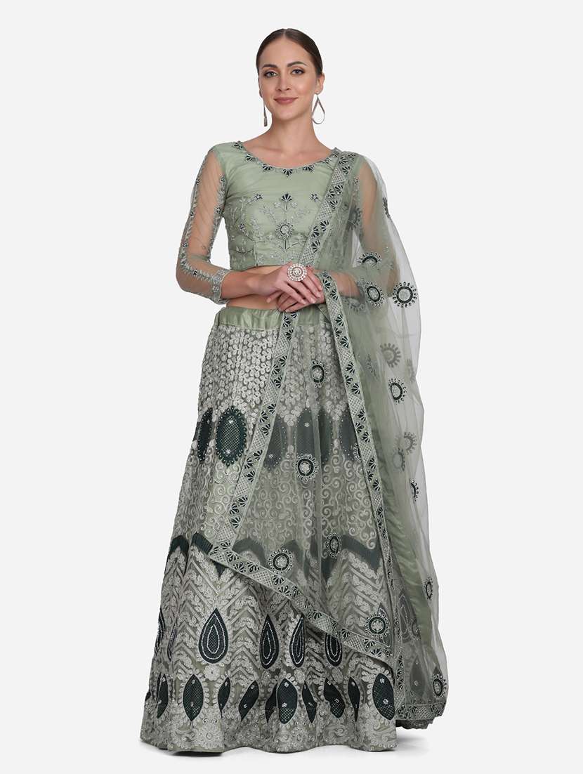 grey net flared lehenga