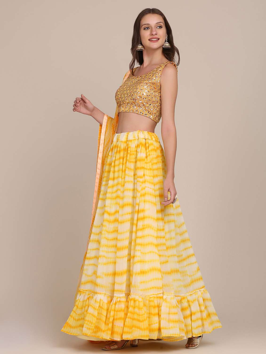 Yellow Shibori Flared Lehenga