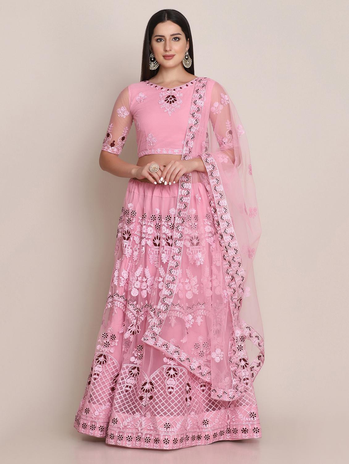 pink silk flared lehenga - 18346656 - Zoom Image - 0