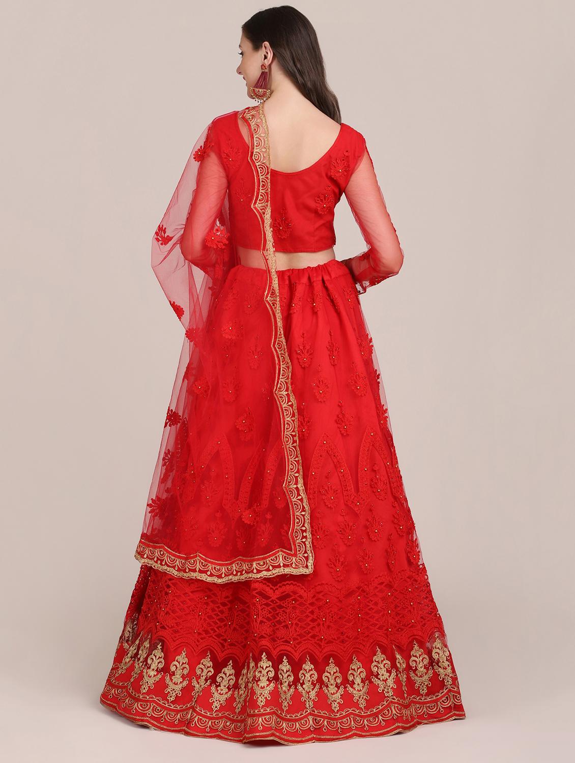 red embroidered flared lehenga - 18346669 - Standard Image - 2