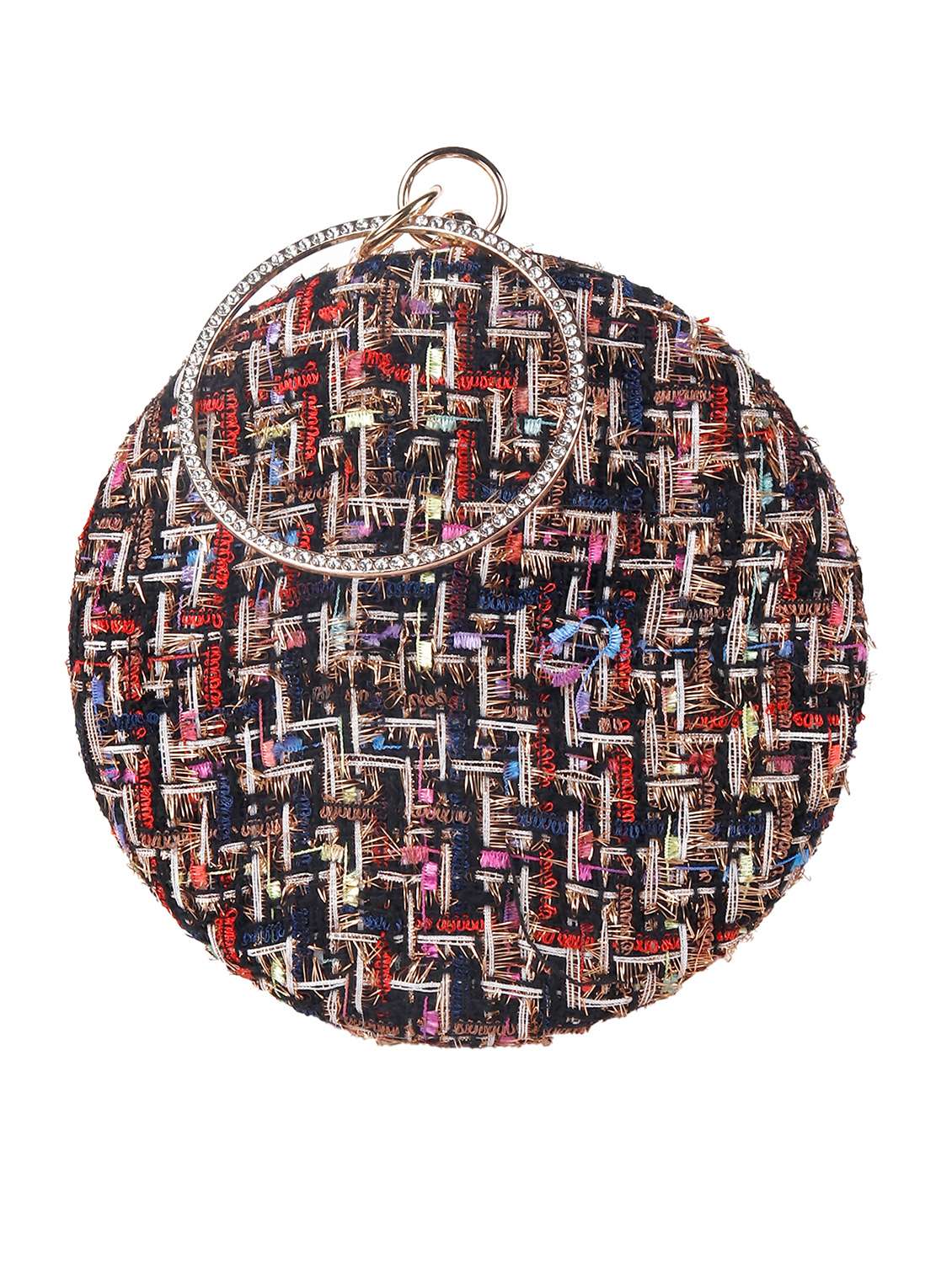 multi colored embroidered fold over clutch