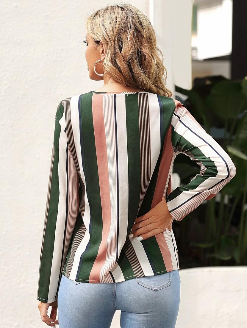 v neck stripes top - 18346879 - Standard Image - 2