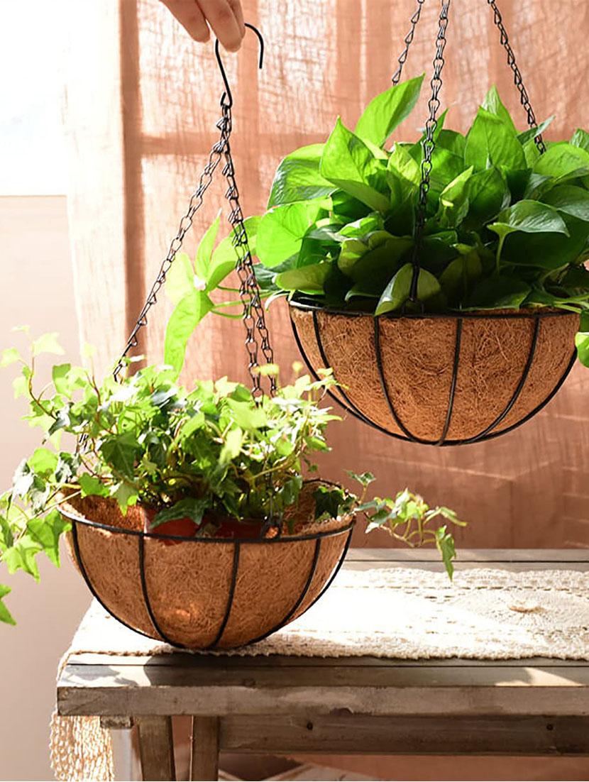 coirgarden-coir hanging round basket-hanging flower plant pots with balcony-water hanging baskets- (14 inch)-pack of 2 - 18347086 - Standard Image - 2