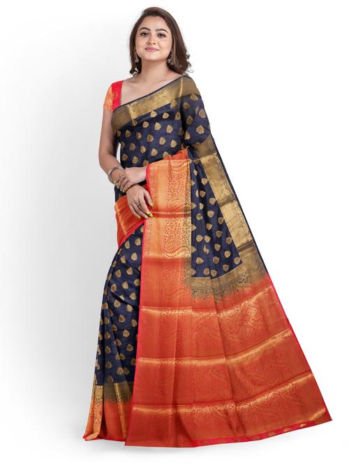 women's self design navy blue colored saree - 18347235 -  Standard Image - 0