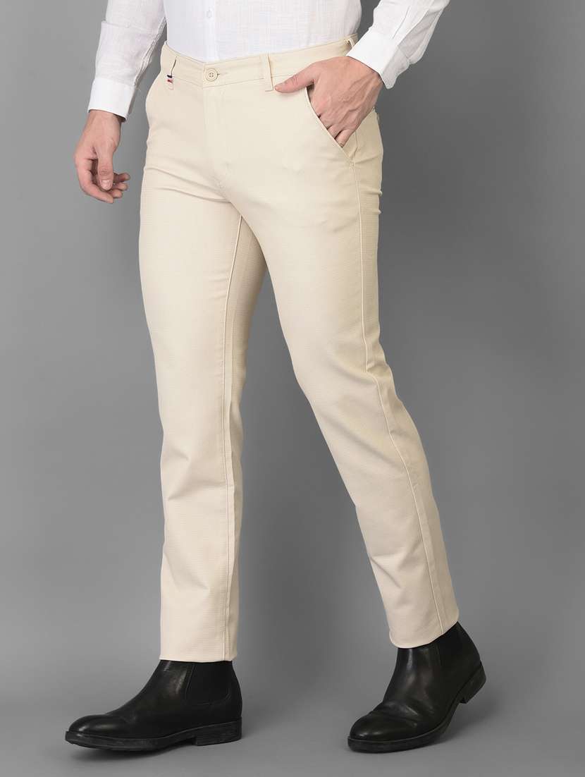 cream solid chinos casual trouser - 18347249 - Standard Image - 2