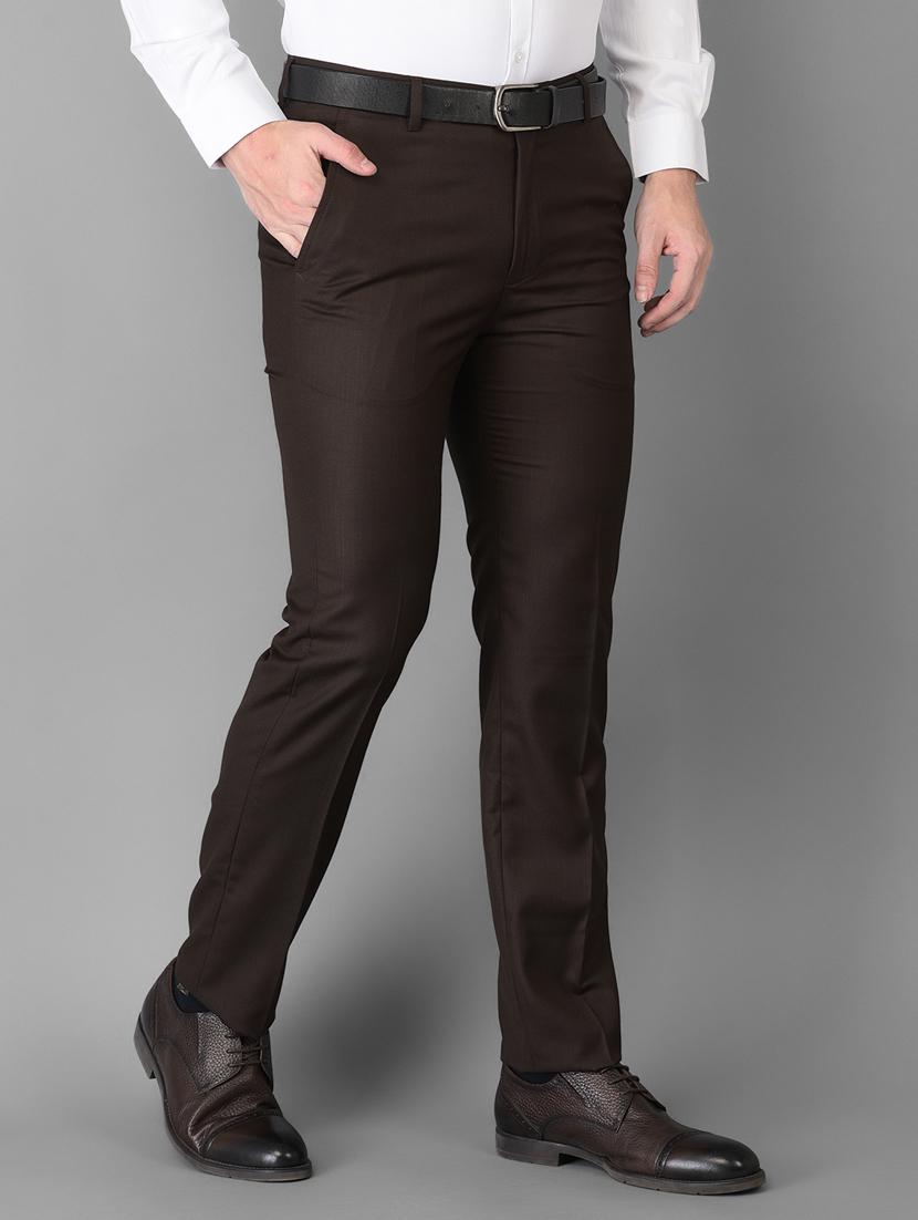 brown solid flat front trousers formal trouser - 18347254 - Standard Image - 2