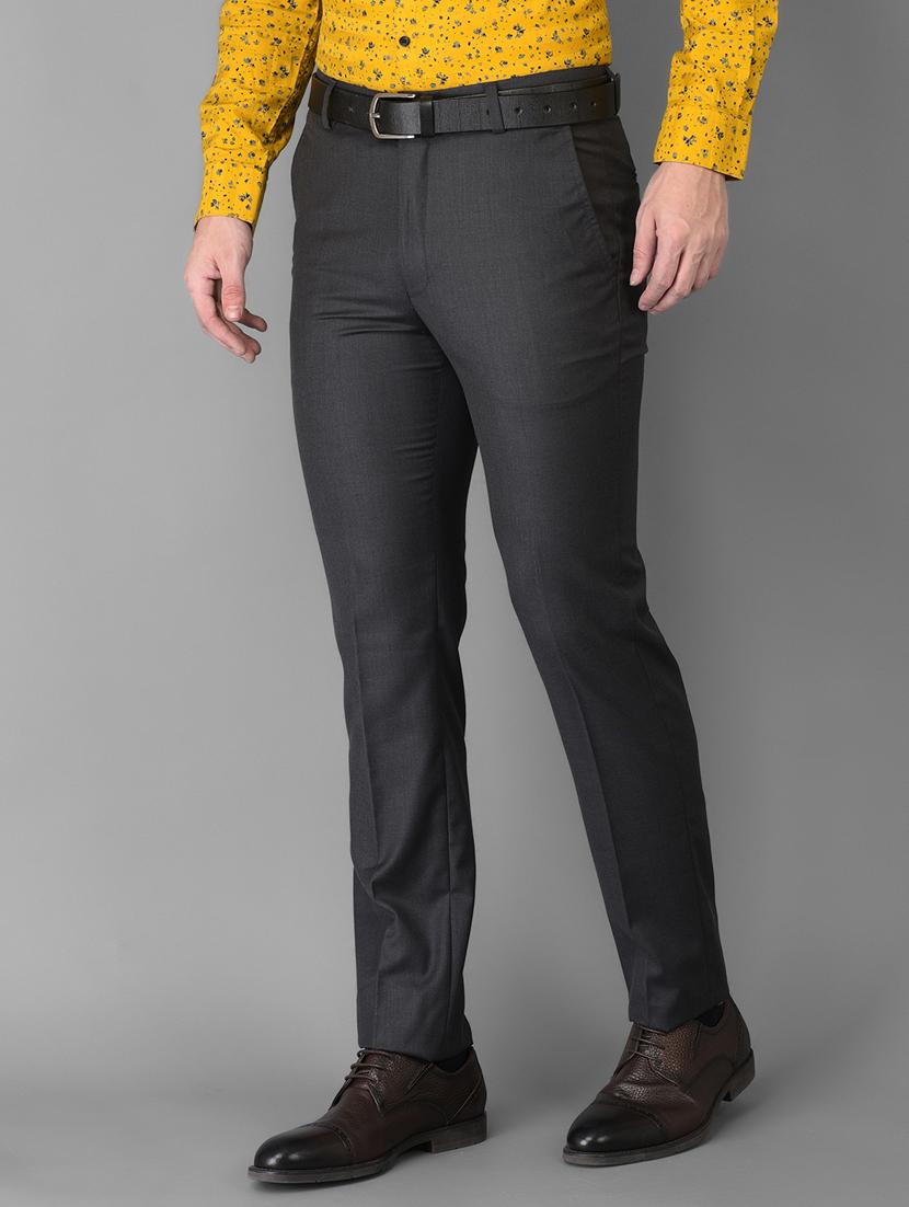 charcoal-grey solid flat front trousers formal trouser - 18347255 - Standard Image - 2