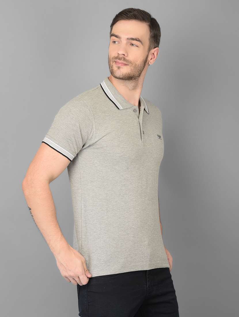 grey solid polo t-shirt - 18347281 - Standard Image - 2