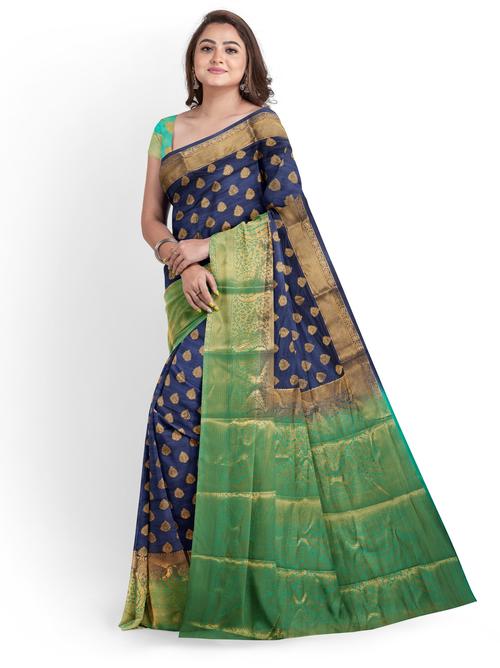 women's navy blue colored saree - 18347298 - Standard Image - 0