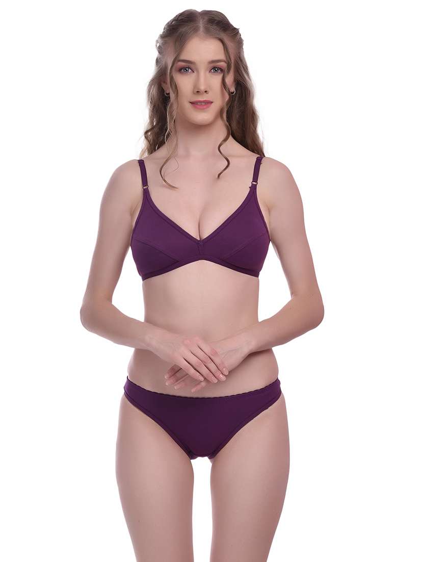 purple solid bra and panty set