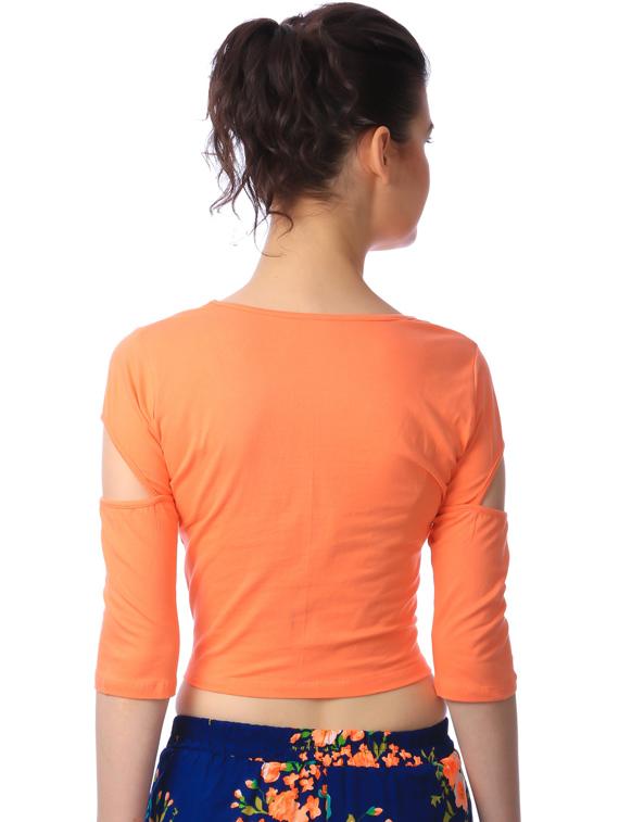 cold shoulder solid crop top - 18347364 - Standard Image - 2