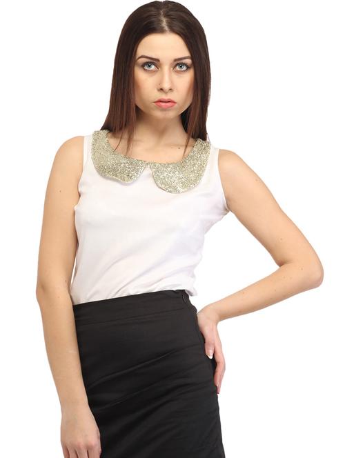 peter pan collar embellished regular top - 18347384 -  Standard Image - 0