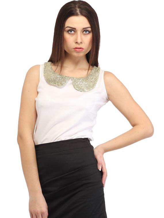 peter pan collar embellished regular top - 18347384 -  Zoom Image - 0
