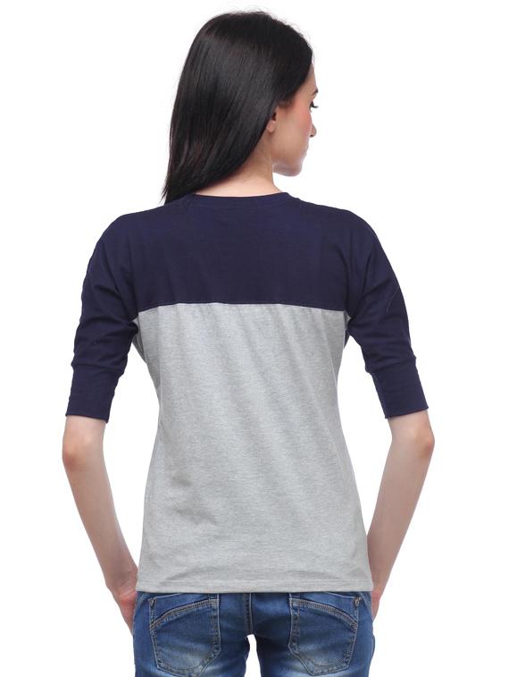 three quarter sleeved color-blocked regular top - 18347397 - Standard Image - 2