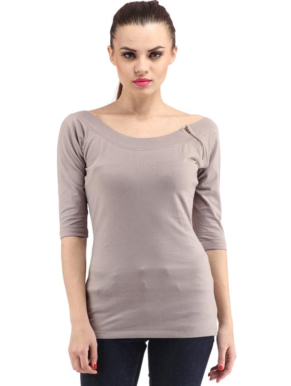three quarter sleeved solid regular top - 18347446 -  Zoom Image - 0
