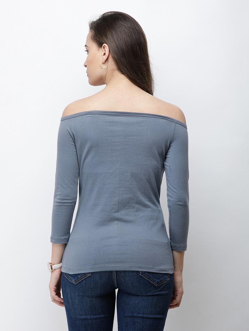 off shoulder solid top - 18347550 - Standard Image - 2
