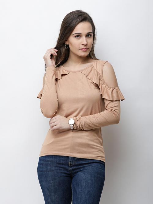 cold shoulder solid top - 18347555 - Standard Image - 0