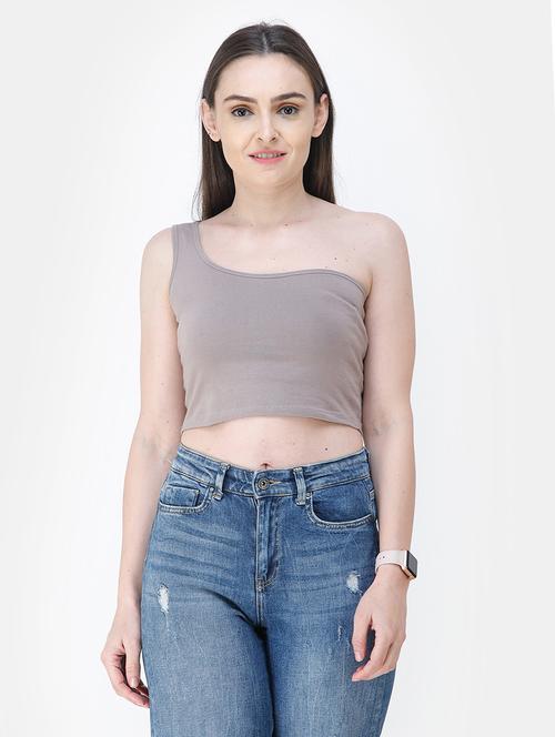 single shoulder solid crop top  - 18347601 -  Standard Image - 0