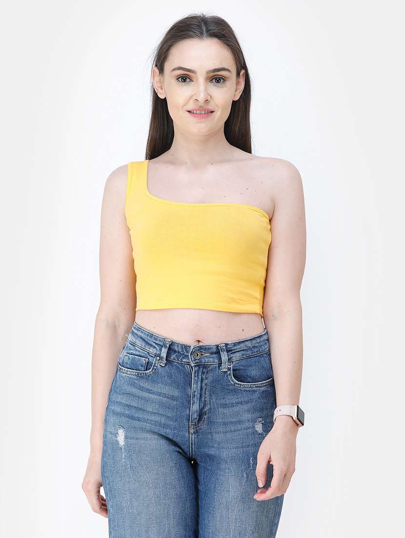 single shoulder solid crop top 