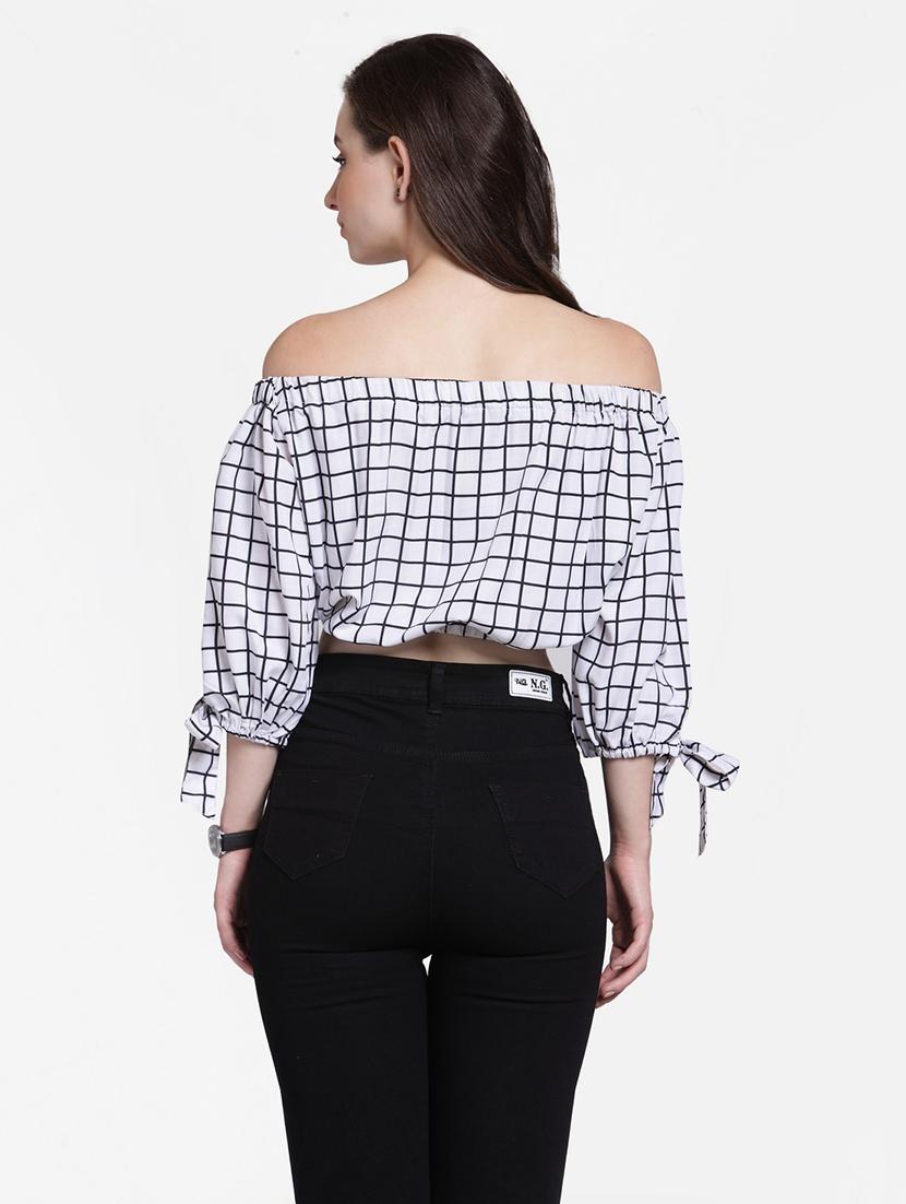 off shoulder checkered top - 18347644 - Standard Image - 2