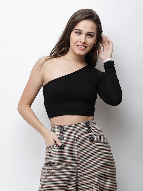 single sleeved solid crop top - 18347647 -  Standard Image - 0