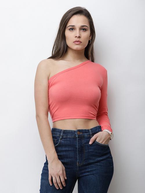 single sleeved solid crop top - 18347648 -  Standard Image - 0