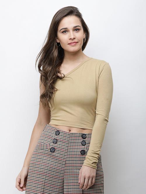 single sleeved solid crop top - 18347650 -  Standard Image - 0