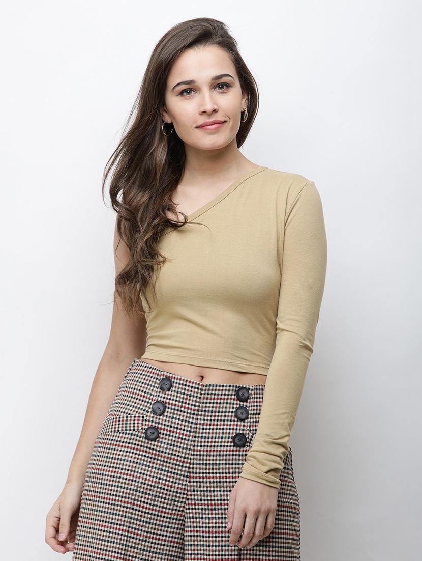 single sleeved solid crop top - 18347650 -  Zoom Image - 0