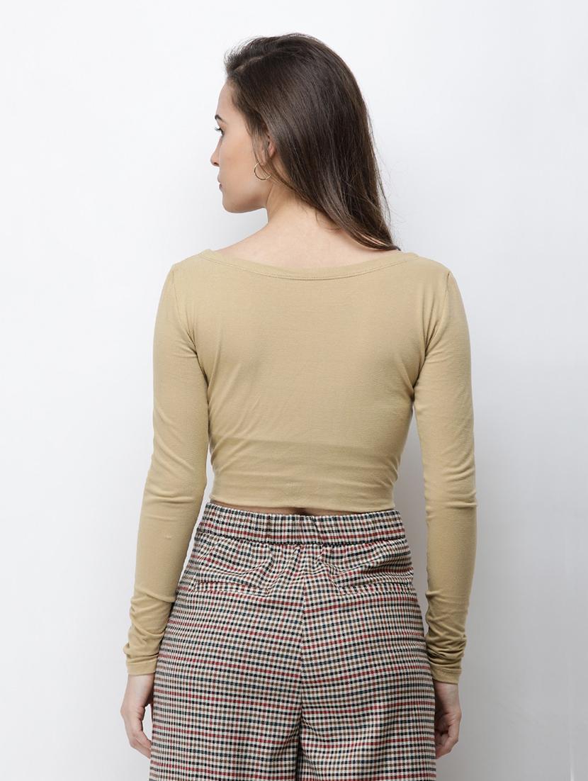 long sleeved solid crop top - 18347666 - Standard Image - 2