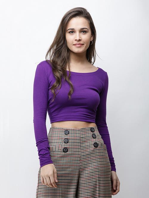 long sleeved solid crop top - 18347672 - Standard Image - 0