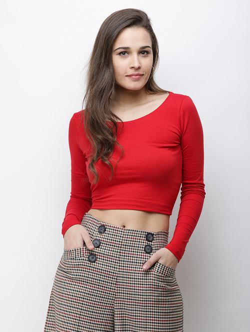 long sleeved solid crop top - 18347674 -  Standard Image - 0
