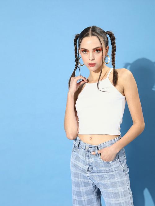 cami neck solid crop top - 18347688 -  Standard Image - 0
