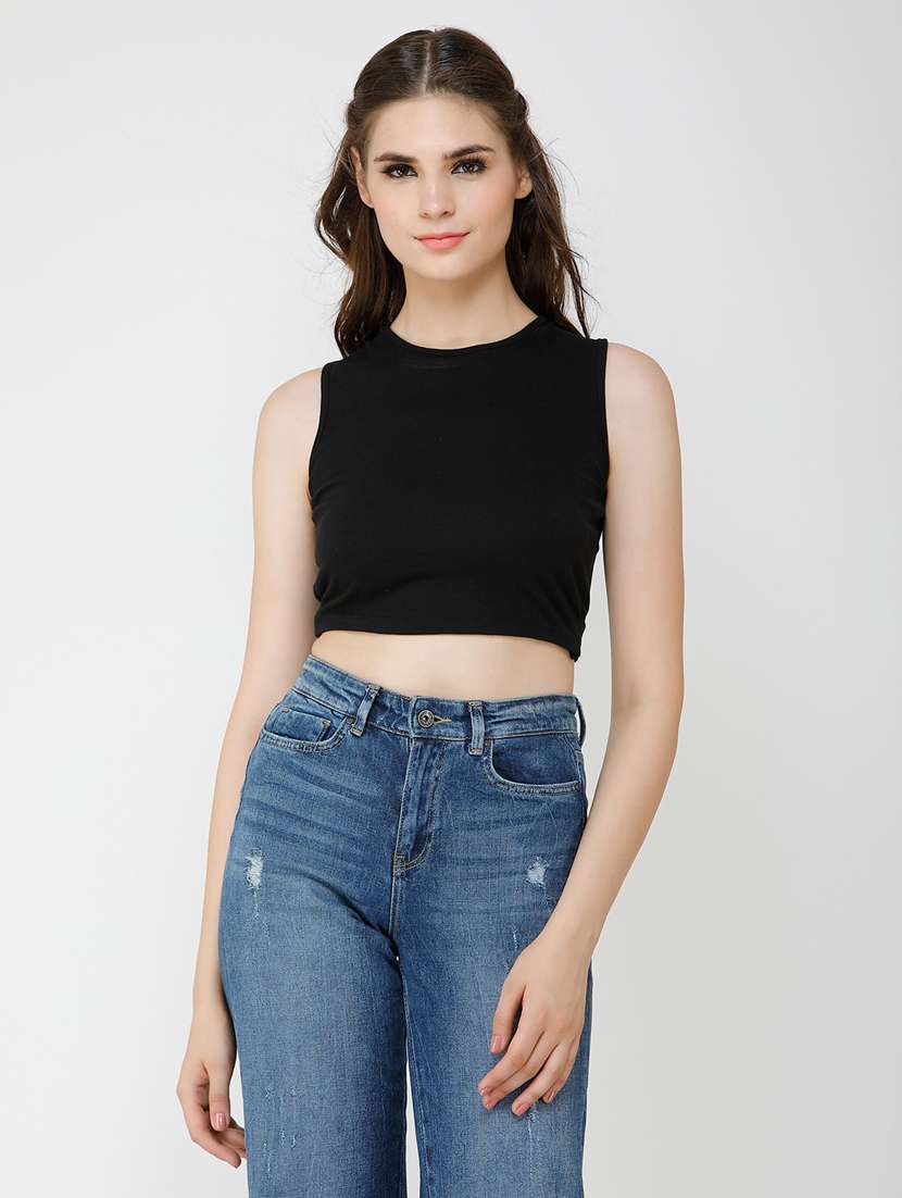 tie back solid crop  top