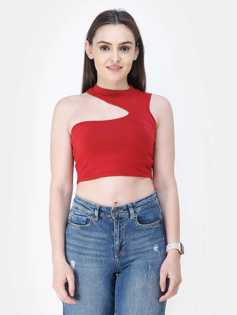 single shoulder solid crop top